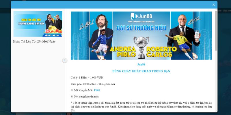 Hoàn Trả Mỗi Ngày Ưu Đãi Ngất Ngây Nhận Phủ Phê Lên Tới 2% 6 Thông tin về sự kiện ưu đãi hoàn trả mỗi ngày Jun88